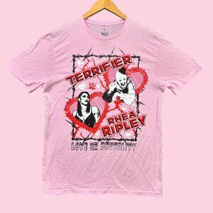 WWE Legends Rhea Ripley x Terrifier Art the Clown Love and Brutality Tee M